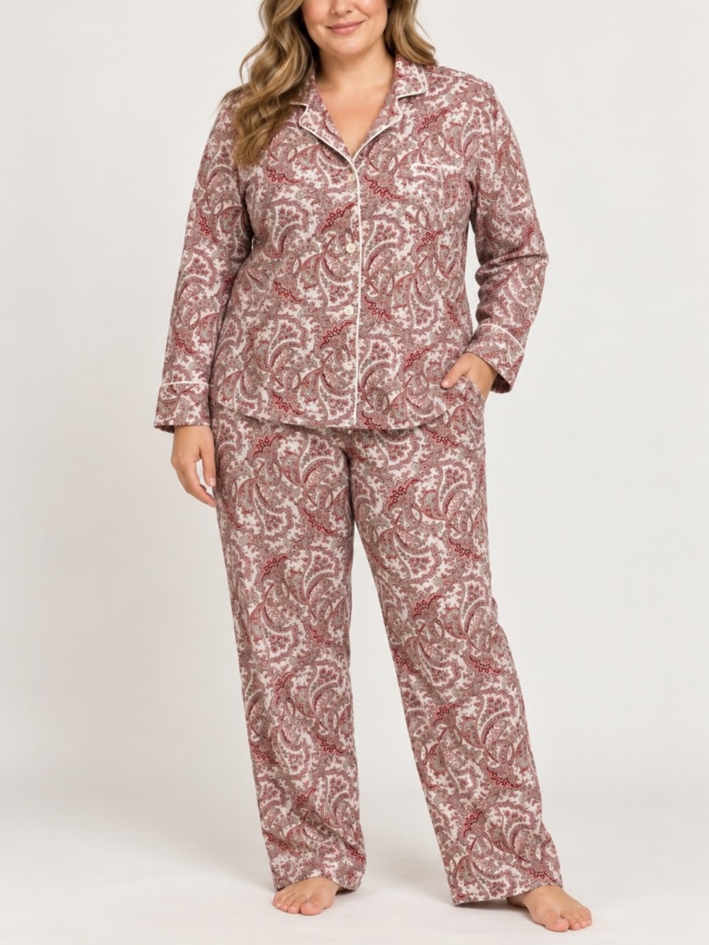 Lauren Ralph Lauren Pajama Set Womens Size Large Red White Paisley